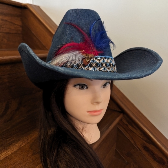 Vintage western 60's blue denim cowboy hat. Size 7-7 1/8 - Picture 3 of 17